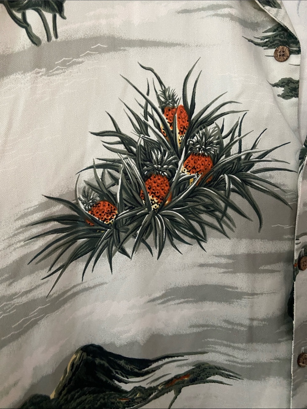 Tommy Bahama Cream Shirt with Green Leaf Motif - Picture 3 of 5